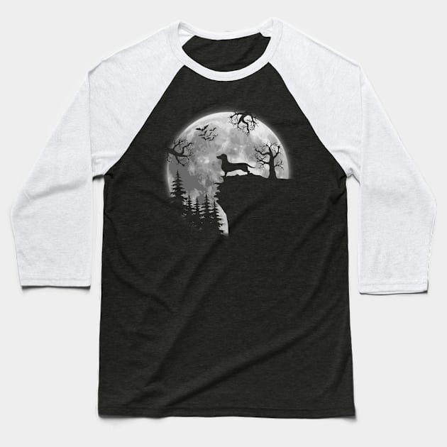 Dachshund and Halloween Moon Baseball T-Shirt by Jenna Lyannion